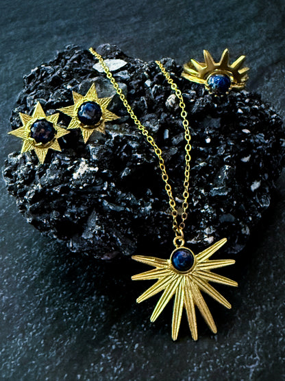 Dark Before Dawn Sunburst Jewelry Set With Copper Lapis Lazuli
