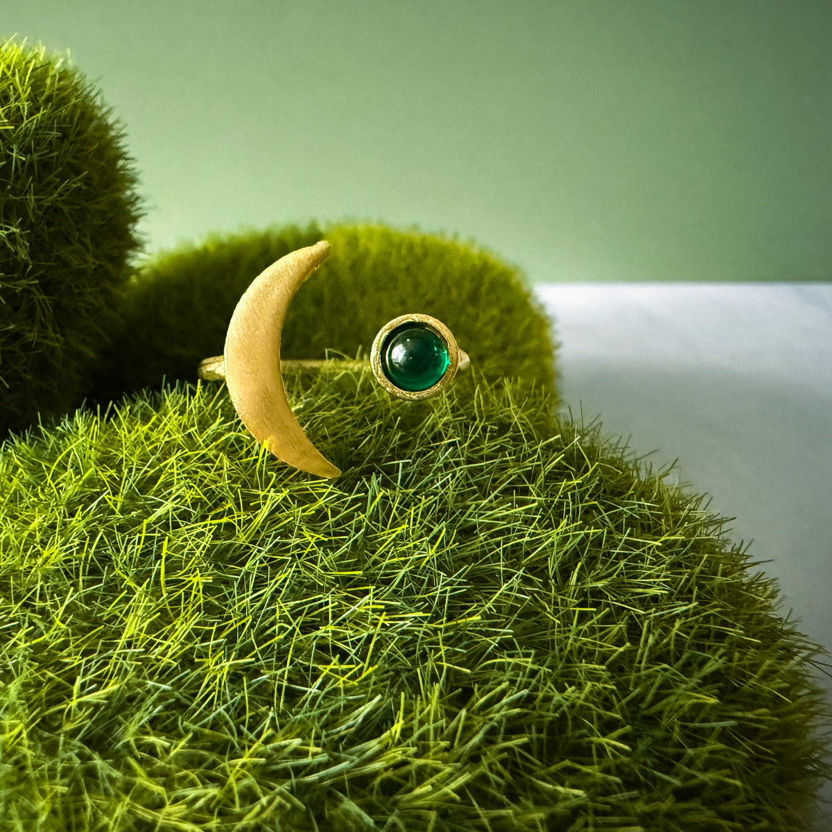 Crescent Moon Birthstone Ring