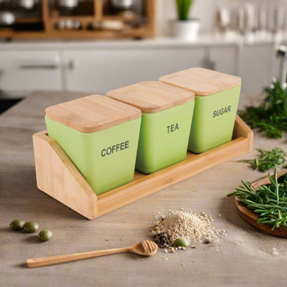 3-Piece Bamboo Fiber Storage Containers Set With Bamboo Lids