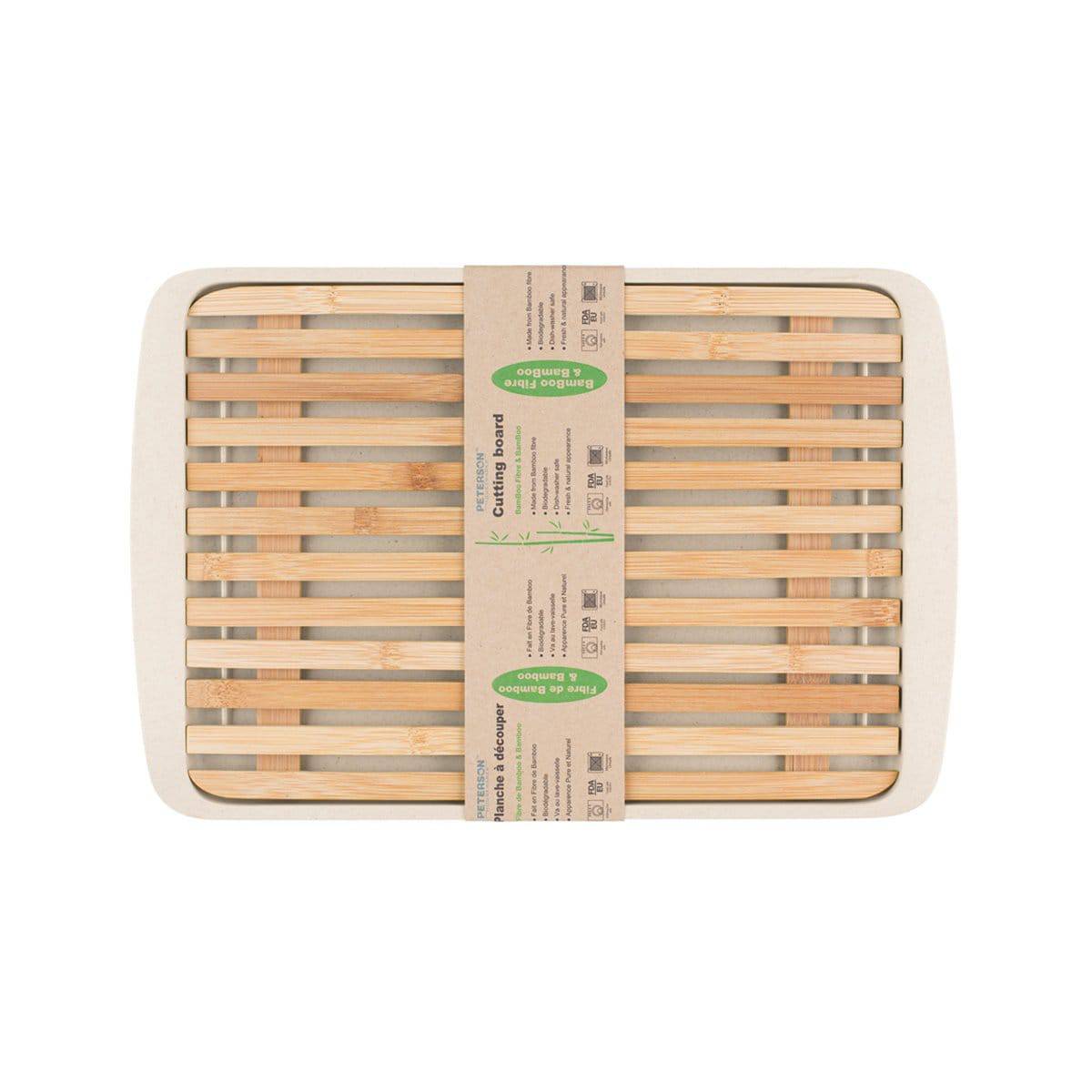 Bamboo Wood Cutting Board Lid W/ Drop-Through Crumb Spaces; on Bamboo Fibre Large Serving Tray White