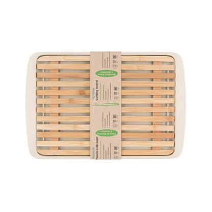 Bamboo Wood Cutting Board Lid W/ Drop-Through Crumb Spaces; on Bamboo Fibre Large Serving Tray White