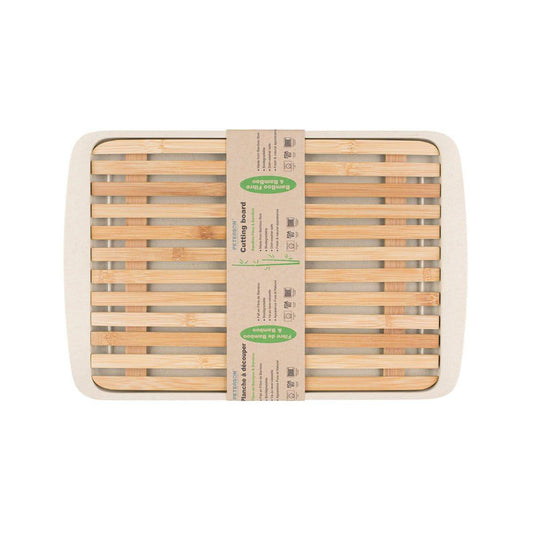Bamboo Wood Cutting Board Lid W/ Drop-Through Crumb Spaces; on Bamboo Fibre Large Serving Tray White