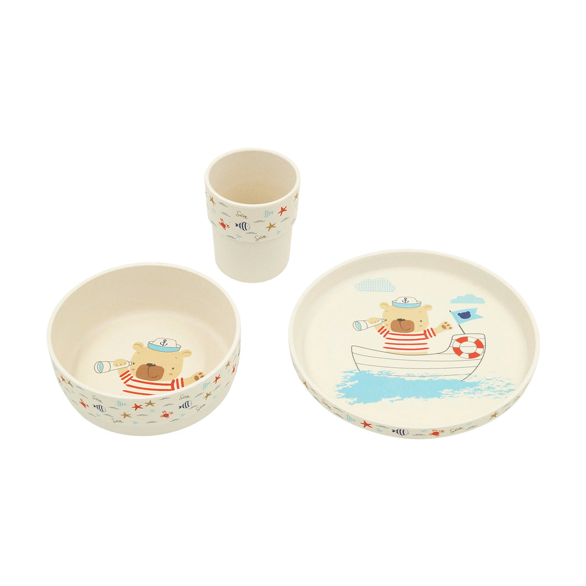 Bear Sailor Cartoon Bamboo Fiber 3pcs Kids Dinner Set