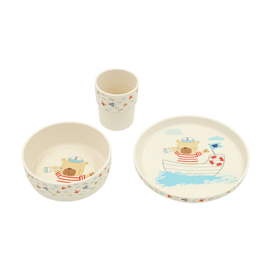 Bear Sailor Cartoon Bamboo Fiber 3pcs Kids Dinner Set