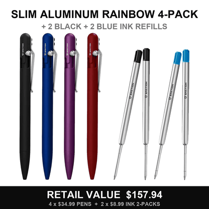 Slim Aluminum Rainbow 4-Pack + Black Oil Ink Refill 6-Pack