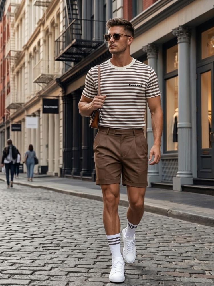 Men's T Shirt BYMANYC New York New Collection NYC Natural Walnut Stripe Tee