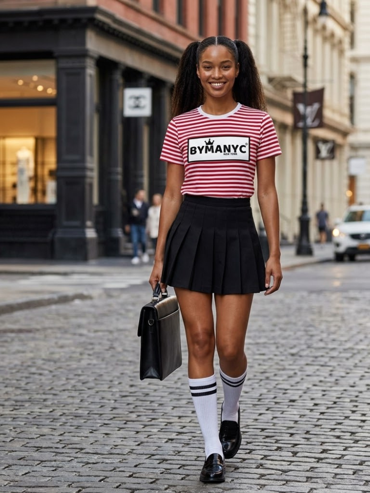 Unisex T Shirt BYMANYC New York New Collection NYC White Red Stripe Tee