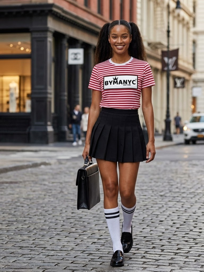 Unisex T Shirt BYMANYC New York New Collection NYC White Red Stripe Tee