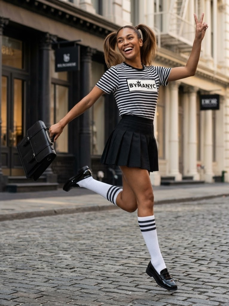 Unisex T Shirt BYMANYC New York New Collection NYC Black White Stripe Tee