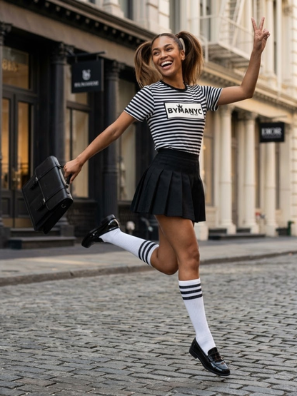 Unisex T Shirt BYMANYC New York New Collection NYC Black White Stripe Tee