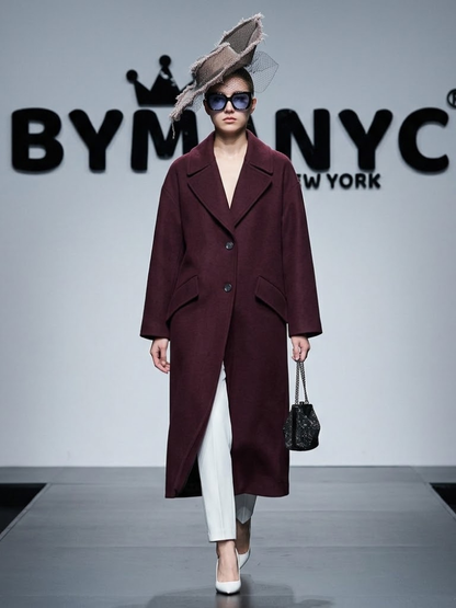 Women's Burgundy Oversized Long Wool-Blend Coat BYMANYC ® New York CONTEMPORARY VIBRANT MODERN FASHION - New Collection