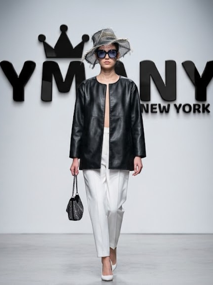 Women's Collarless Faux Leather Open-Front Jacket BYMANYC ® New York CONTEMPORARY VIBRANT MODERN FASHION - New Collection