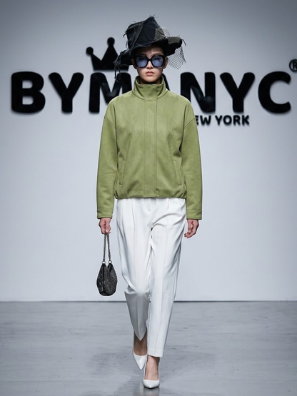 Women's Faux Suede High-Neck Bomber Jacket BYMANYC ® New York CONTEMPORARY VIBRANT MODERN FASHION - New Collection