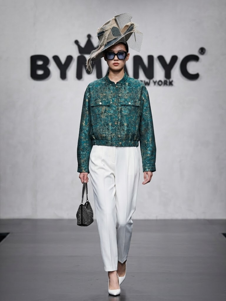 Women's Metallic Jacquard Turquoise Jacket BYMANYC ® New York CONTEMPORARY VIBRANT MODERN FASHION - New Collection