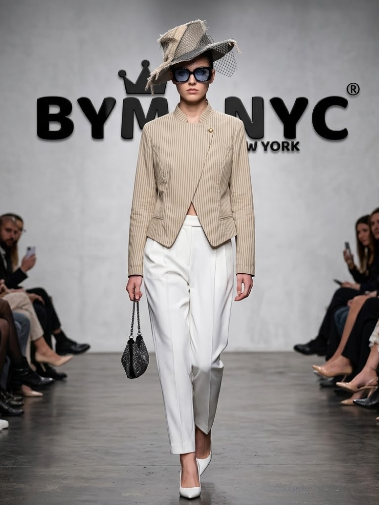 Women's Asymmetric Pinstripe Cropped Jacket BYMANYC ® New York CONTEMPORARY VIBRANT MODERN FASHION - New Collection