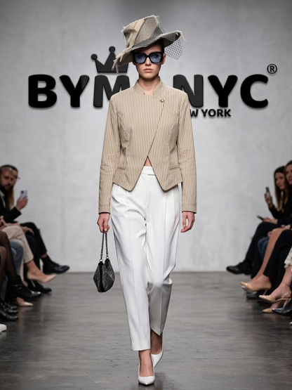 Women's Asymmetric Pinstripe Cropped Jacket BYMANYC ® New York CONTEMPORARY VIBRANT MODERN FASHION - New Collection