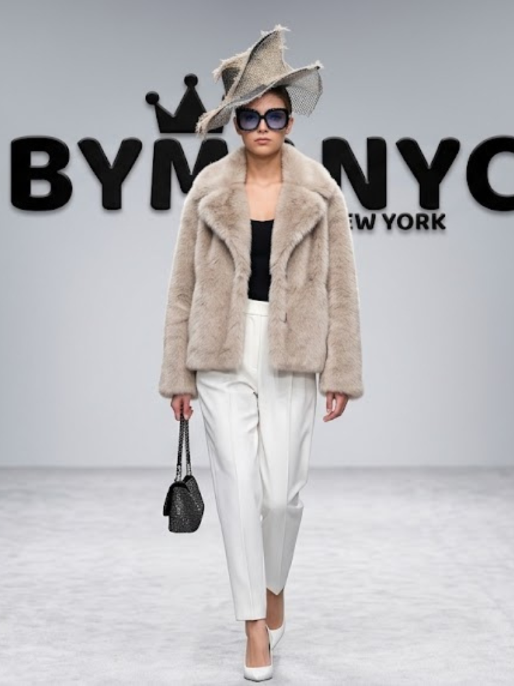 Women's Beige Faux Fur Jacket BYMANYC ® New York CONTEMPORARY VIBRANT MODERN FASHION - New Collection