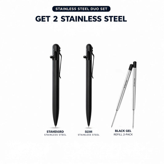 Black Stainless Duo - Standard SS+ Slim SS + Black Gel Ink Refill 2-Pack