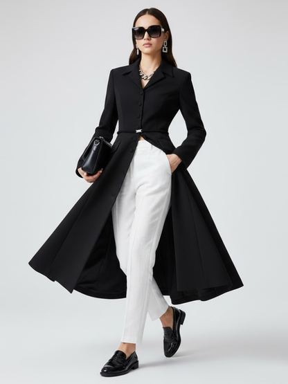 Black Long Tailored Coat With Belt - BOERUM HILL: New Collection COUTURE in BROOKLYN - BYMANYC ® New York