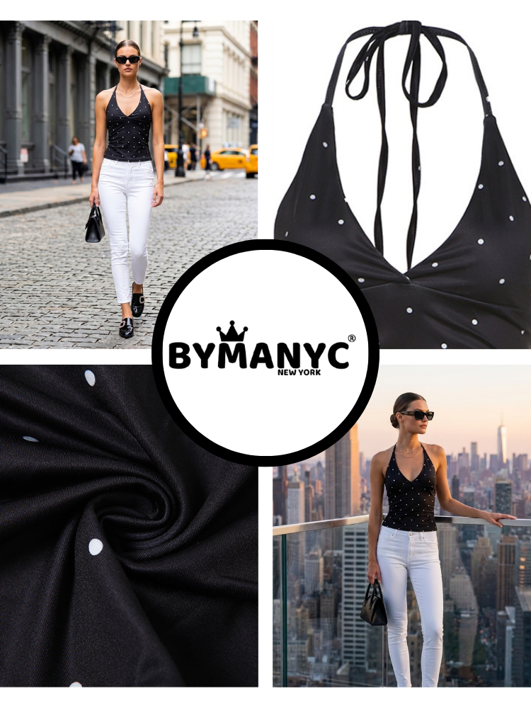 Black NOLITA Polka Dot Halter Top Prêt-À-Porter BYMANYC ® New York