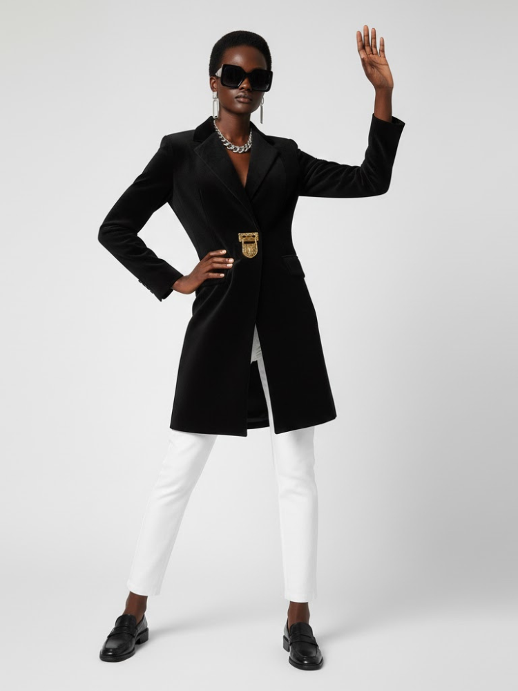 Black Tailored Coat With Clasp - DOWNTOWN BROOKLYN: New Collection COUTURE in BROOKLYN - BYMANYC ® New York