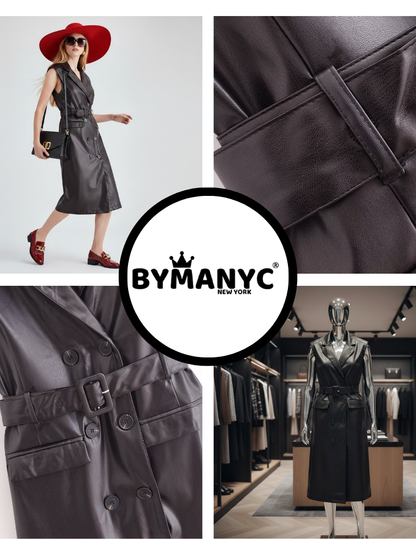 Black Vegan Leather Long Vest MOTT: New Colección COUTURE in NOLITA - BYMANYC ® New York
