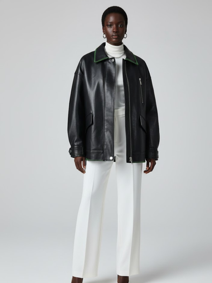 Black Vegan Leather Overshirt Jacket KENMARE: New Colección COUTURE in NOLITA - BYMANYC ® New York