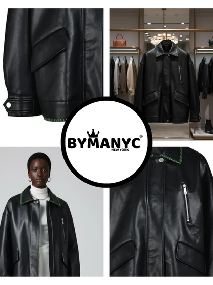 Black Vegan Leather Overshirt Jacket KENMARE: New Colección COUTURE in NOLITA - BYMANYC ® New York