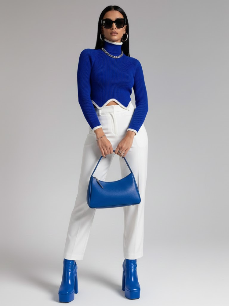 Blue Ribbed Knit Sweater LENOX: New Colección COUTURE in NOLITA - BYMANYC ® New York