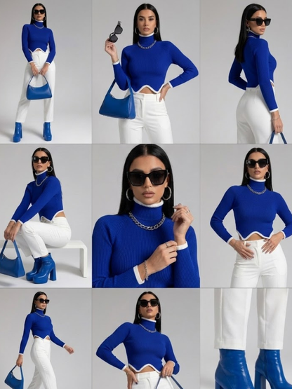 Blue Ribbed Knit Sweater LENOX: New Colección COUTURE in NOLITA - BYMANYC ® New York
