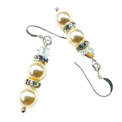 Bridal Sterling Silver Stacked Crystal and Pearl Earrings
