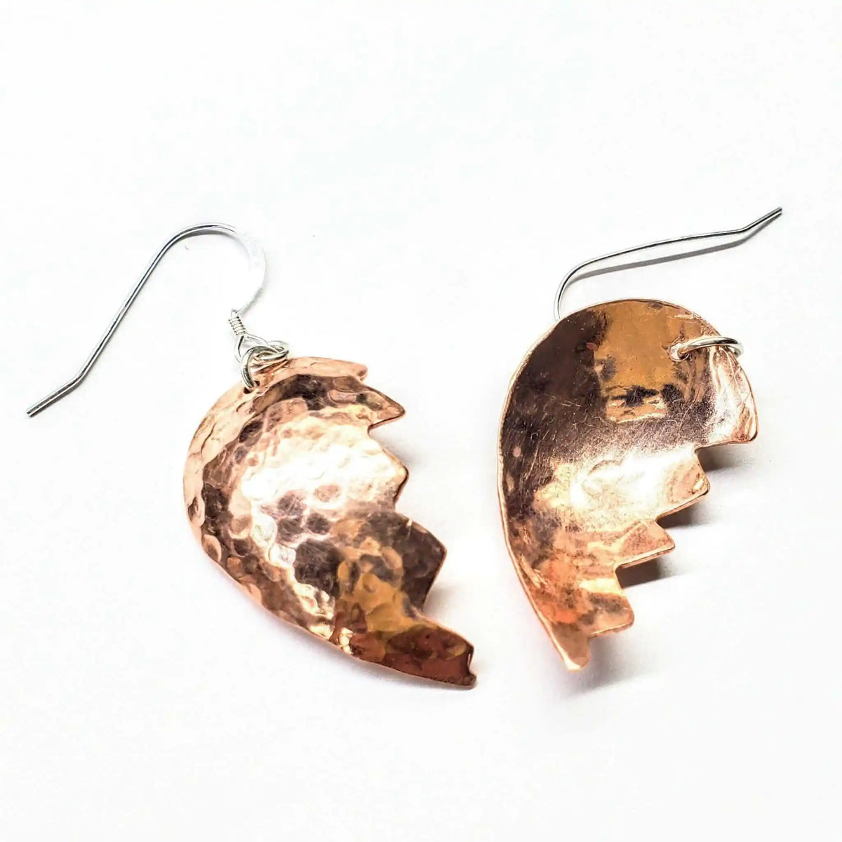 Handmade Sculpted Copper Broken Heart Earrings