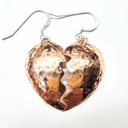 Handmade Sculpted Copper Broken Heart Earrings