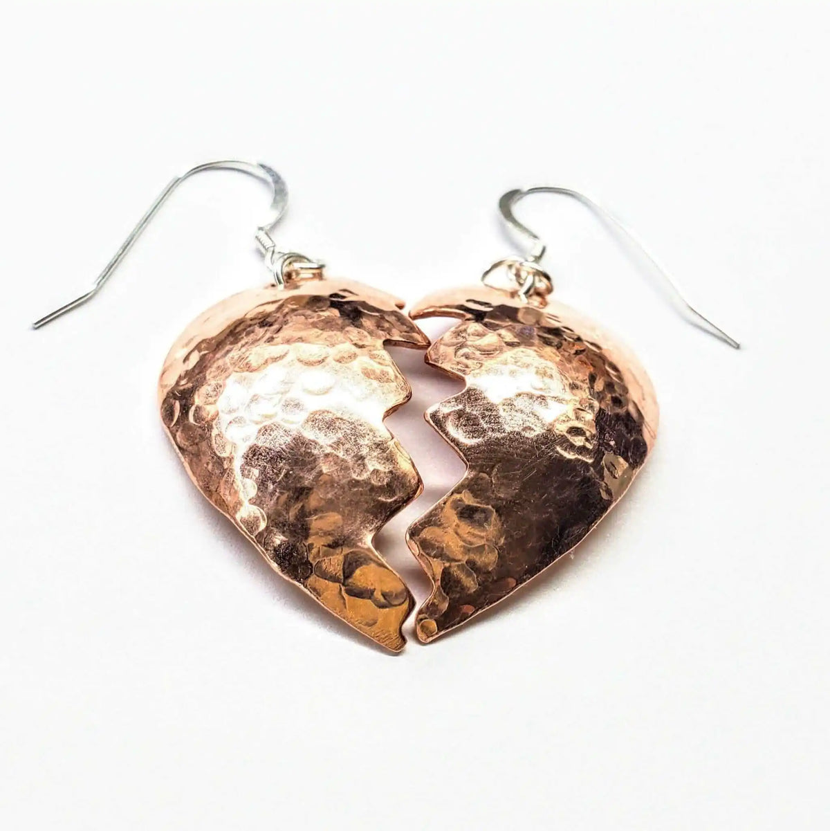 Handmade Sculpted Copper Broken Heart Earrings