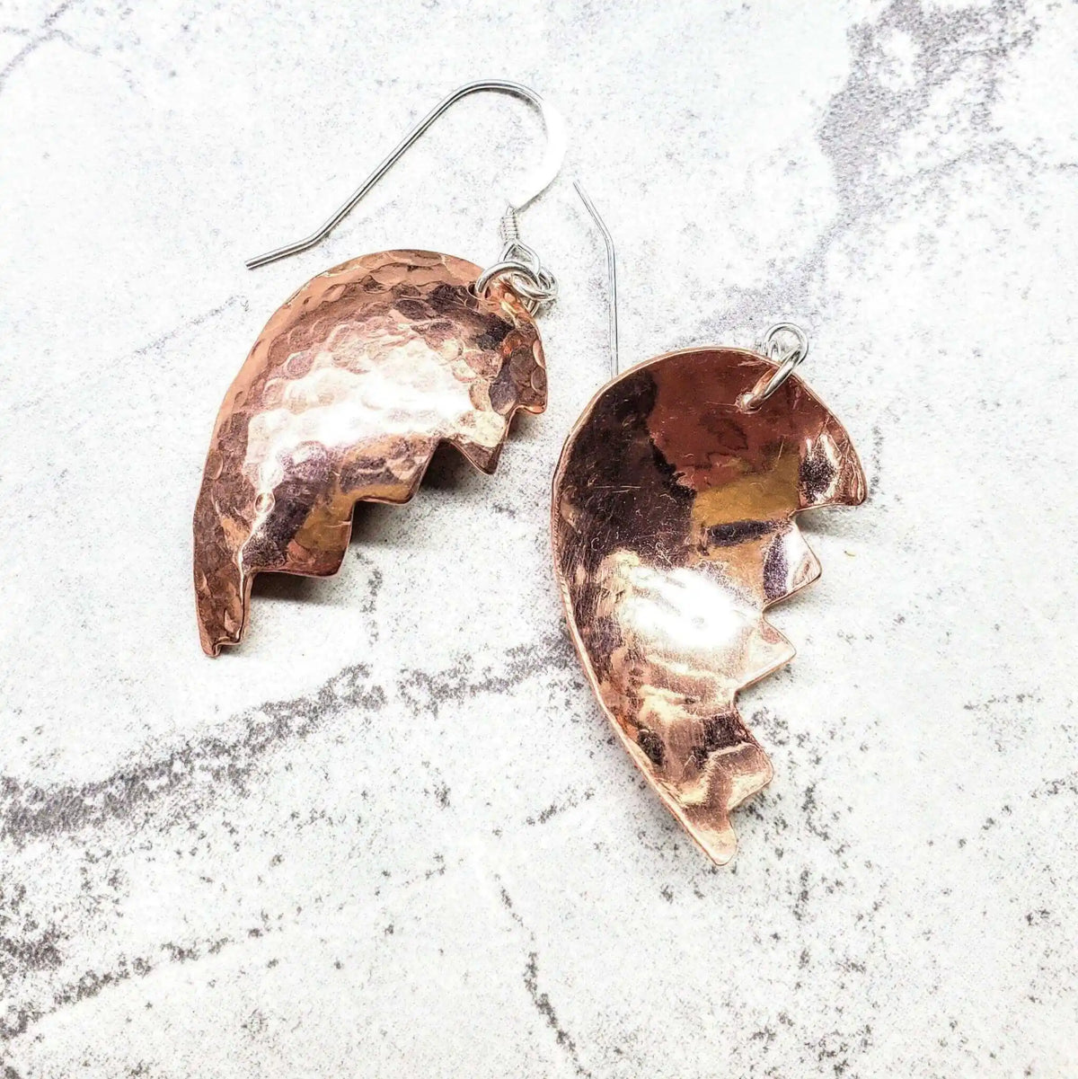 Handmade Sculpted Copper Broken Heart Earrings