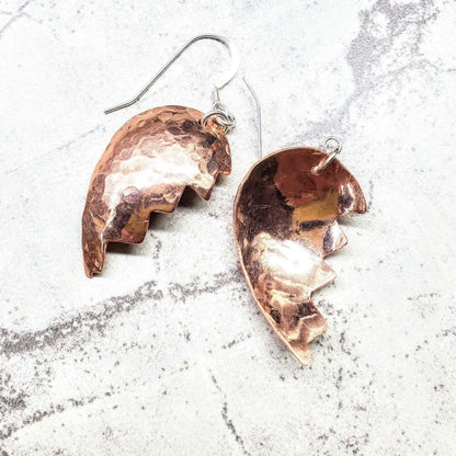 Handmade Sculpted Copper Broken Heart Earrings