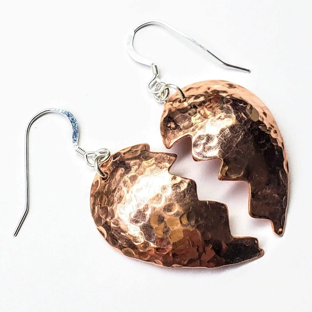 Handmade Sculpted Copper Broken Heart Earrings