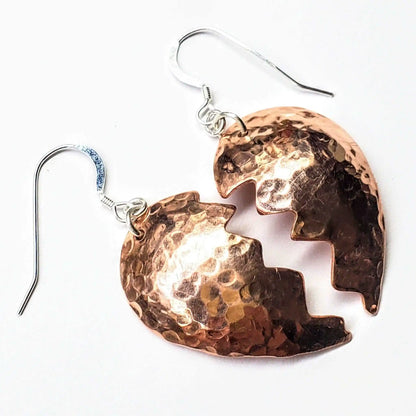 Handmade Sculpted Copper Broken Heart Earrings