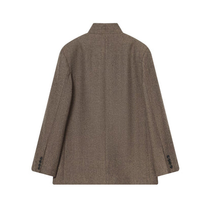Brown Herringbone Blazer With Scarf Collar TRIBECA New Collection FASHION BYMANYC ® New York