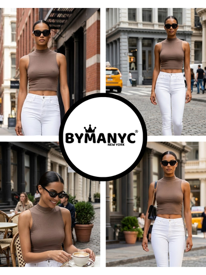 Brown MURRAY Mock Neck Tank Top Prêt-À-Porter BYMANYC ® New York