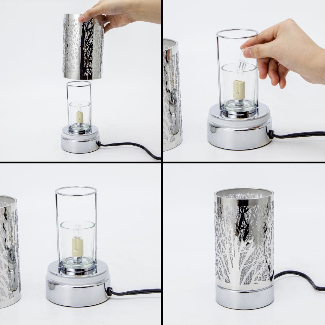 7" Touch Lamp-Fragrance Wax Melts Warmer -Electric Candle Essential Oil Burner-Metal Table Decor - Silver Loving Owls