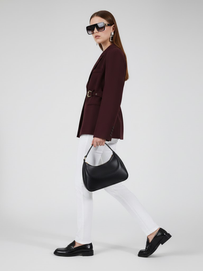 Burgundy Tailored Jacket With Buckle - RED HOOK: New Collection COUTURE in BROOKLYN - BYMANYC ® New York