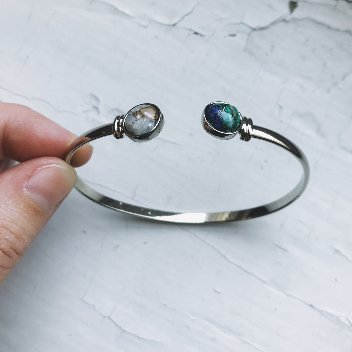 Earth and Moon Cuff Bracelet With Natural Stones
