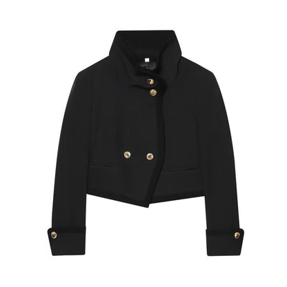 Women's Jacket Black High Collar Cropped BYMANYC ® New York SOHO GOLD BUTTON CROPPED BLAZER - New Collection