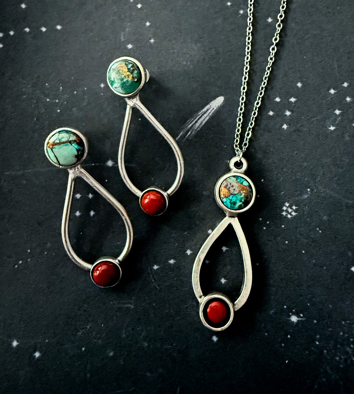 Journey to Mars Jewelry Set - Copper Chrysocolla Earth and Red Jasper Mars