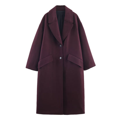 Women's Burgundy Oversized Long Wool-Blend Coat BYMANYC ® New York CONTEMPORARY VIBRANT MODERN FASHION - New Collection