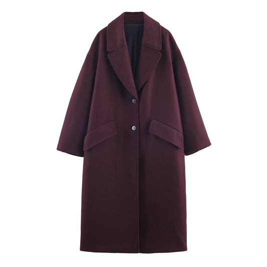 Women's Burgundy Oversized Long Wool-Blend Coat BYMANYC ® New York CONTEMPORARY VIBRANT MODERN FASHION - New Collection