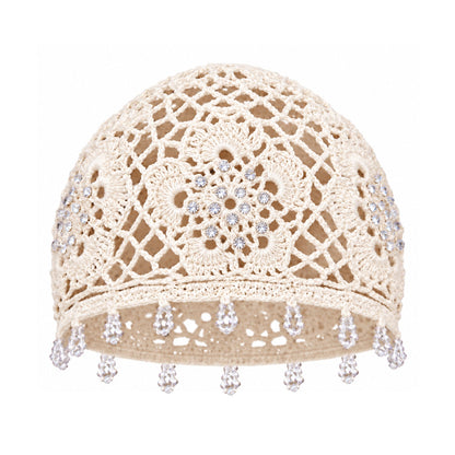 Carna Off-White Crystal-Embellished Crochet Cap