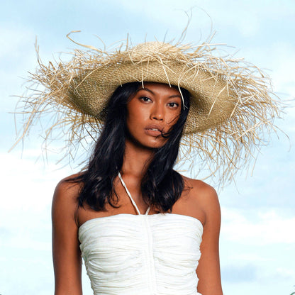 The Catalina Frayed Straw Sun Hat in Beige