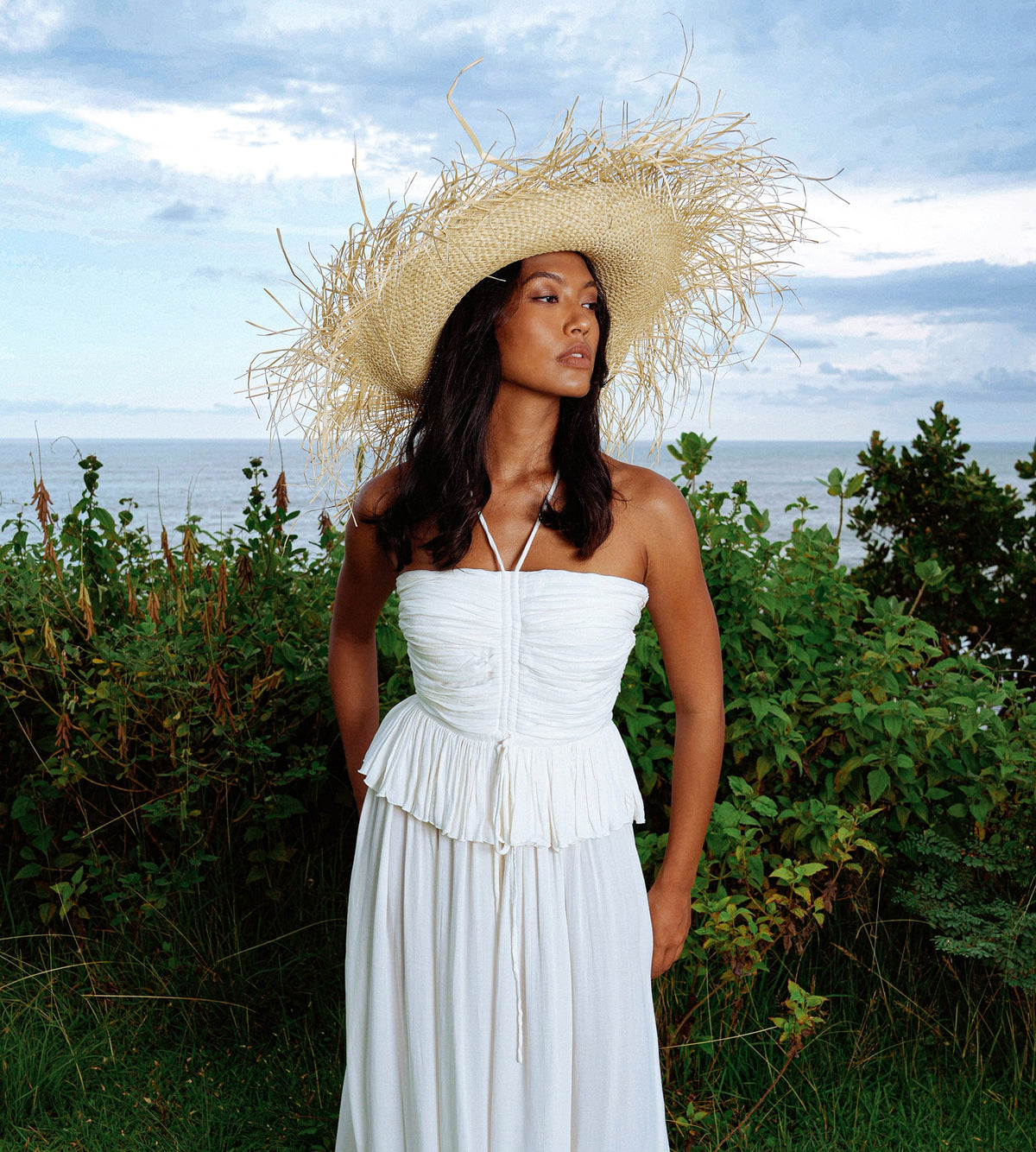 The Catalina Frayed Straw Sun Hat in Beige